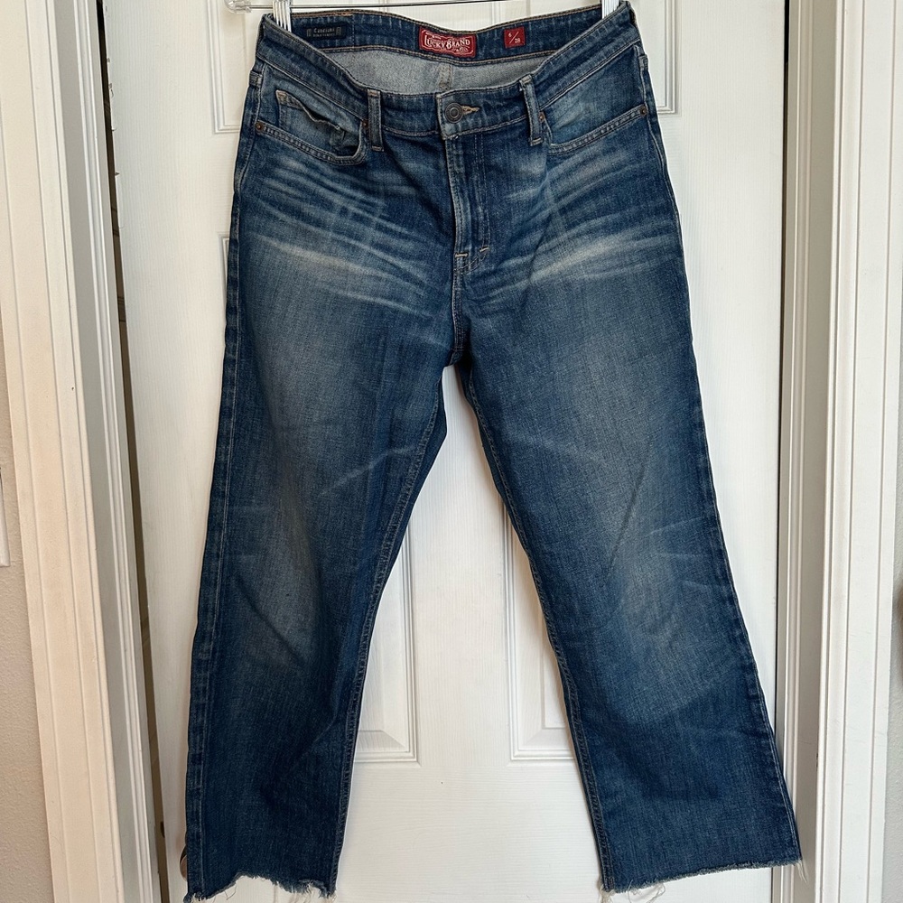 Lucky Brand Girl Next Door wide leg raw hem cropped jeans